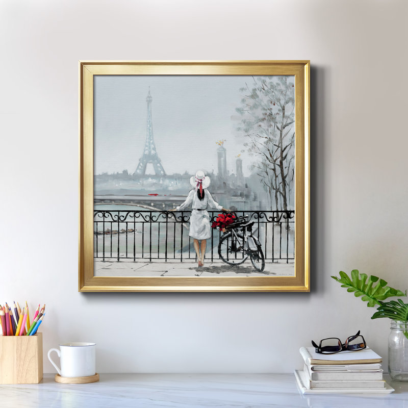 Lady in Paris - Peinture sur toile encadrée, H 30,5 po x l 30,5 po x P 1,5 po, Toile avec cadre or