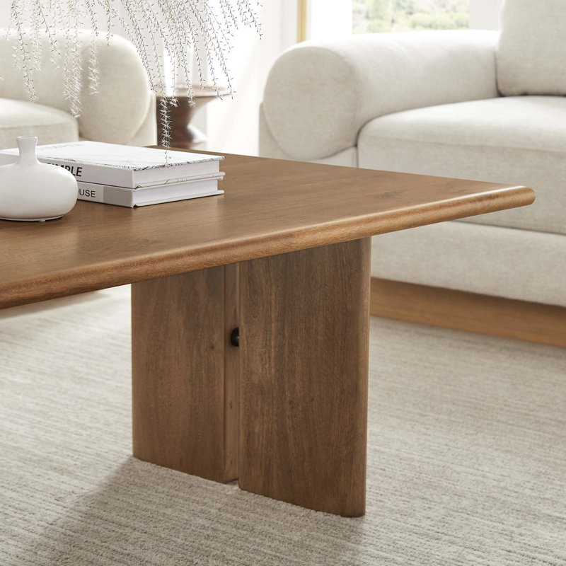 Walnut Rectangular Solid Mango Wood Coffee Table with Adjustable Foot Pads