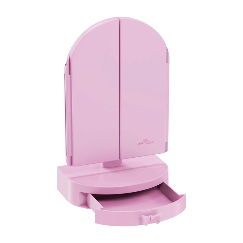 Darling Arch Trifold LED Tri Tone Makeup Mirror With Drawer, 3 Way View, Adjustable Tilt And Brightness
