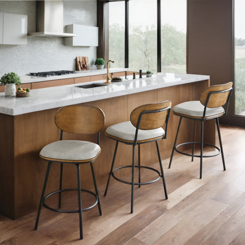 Tabouret pivotant et en métal Avriel, 3, Gris sableux, Tabouret de comptoir avec siège d'une hauteur de