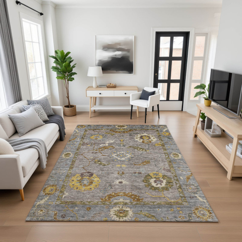 Premium Machine Washable Mayfield AMF2229 Global Rug, Pewter, 2'6" x 3'10"
