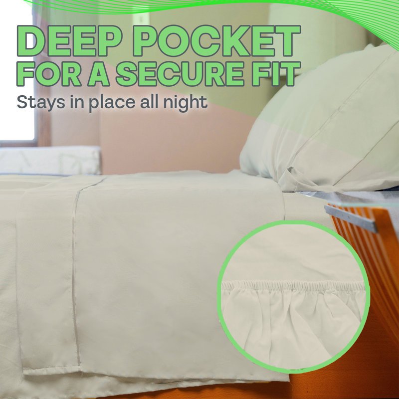 Ultra Soft Bamboo Sheet Set - 4 Pc Set - Wrinkle Resistant - Cooling Sheets with Deep Pockets, Cream