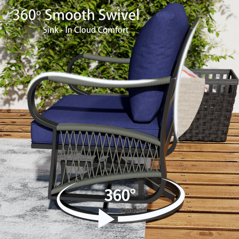 9 - Person Patio Conversation Set With 2 Swivel Lounge Chairs & Coffee Table, Outdoor Seating Sofa Group With Olefin Braid And Deep Seating