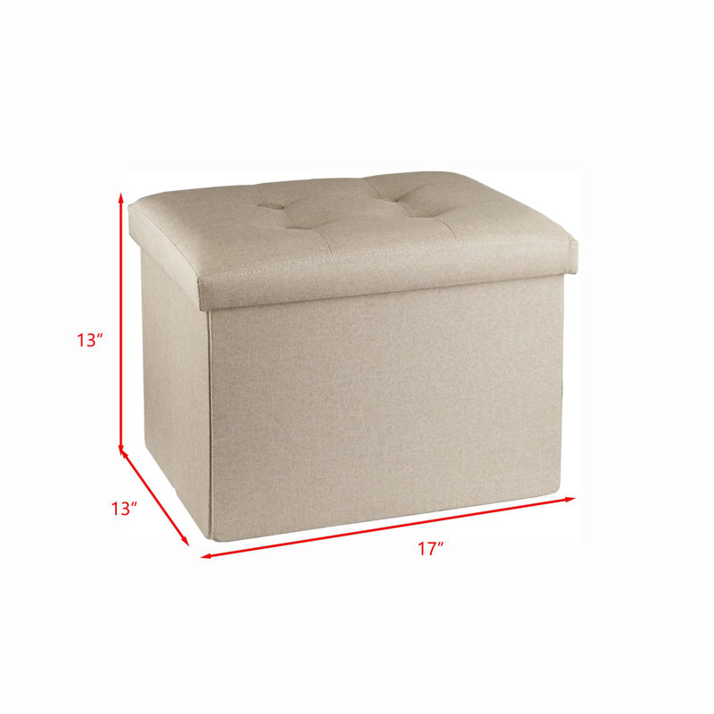 Latitude Run® Foldable Ottoman Foot Rest Footstool Bench For Living Room With Storage: Compact Ottoman With Storage, Beige