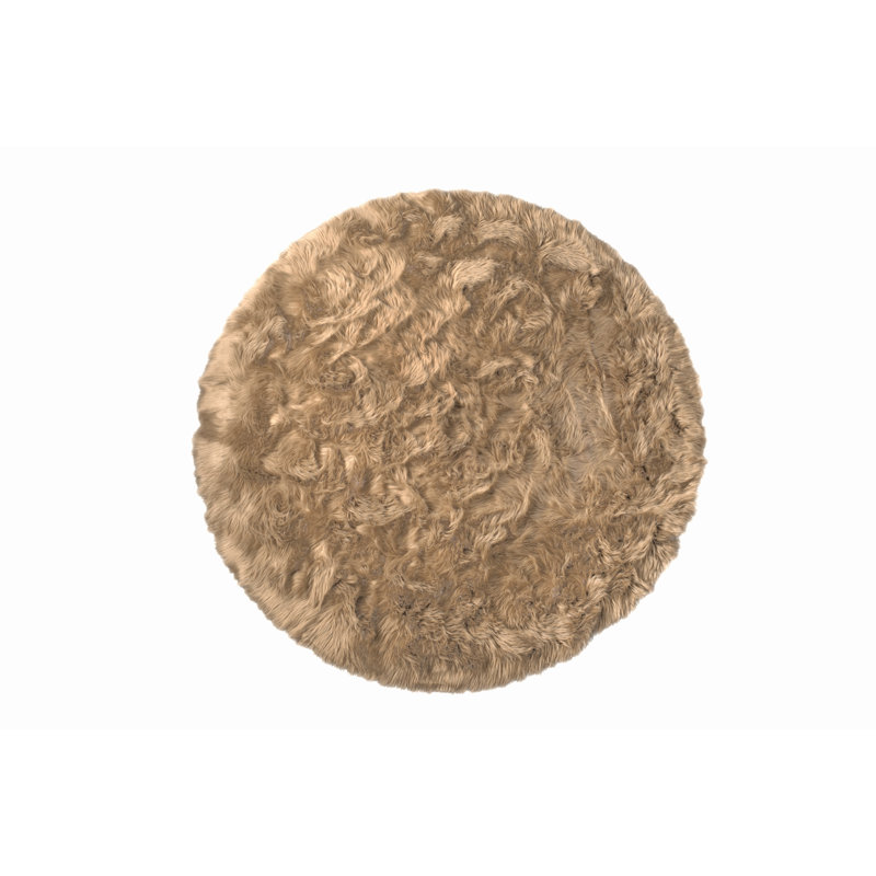 Oguz Tan Faux Sheepskin Fur Area Rug, Round 6' x 7'