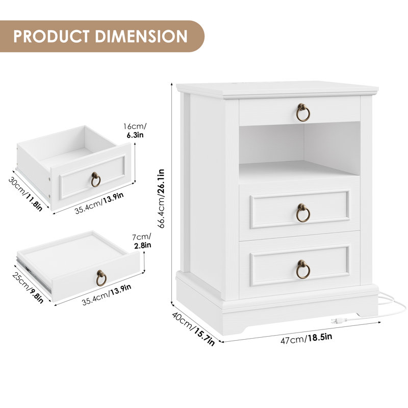 Modern 18.5"W Nightstand Set Of 2, White