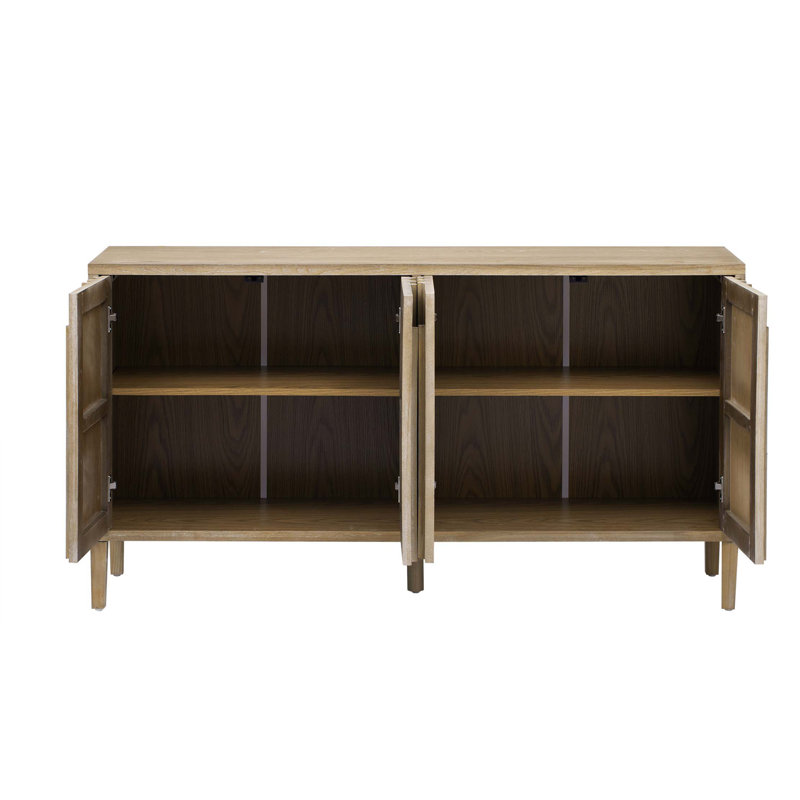 59.8" 4-Door Sideboard,Hidden Handle,Distinctive Solid Ash Veneer Buffet With Storage, Farmhouse Sideboard TV Stand, Natural