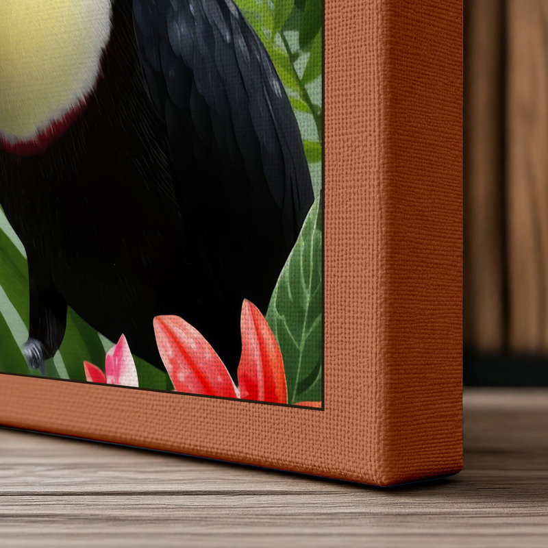 Toucan Tropical 1 Piece Wrapped Canvas Wall Art, 30x20 - 76.2 x 50.8 cm, Terracotta Border