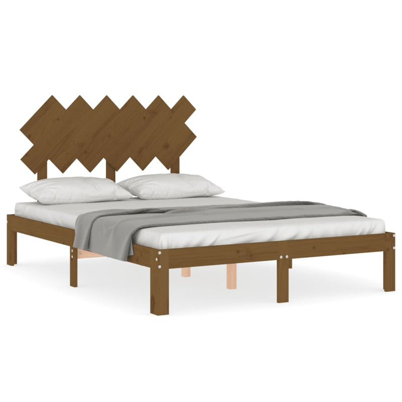 Bed Frame with Headboard, 200 x 200cm, Honey Brown
