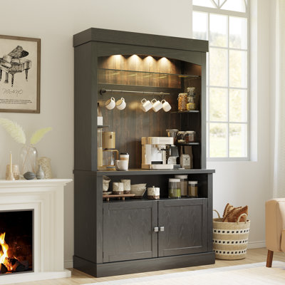 Bar 72 "Farmhouse avec lumières à DEL, support pour micro-ondes et buffet de rangement pour garde-manger