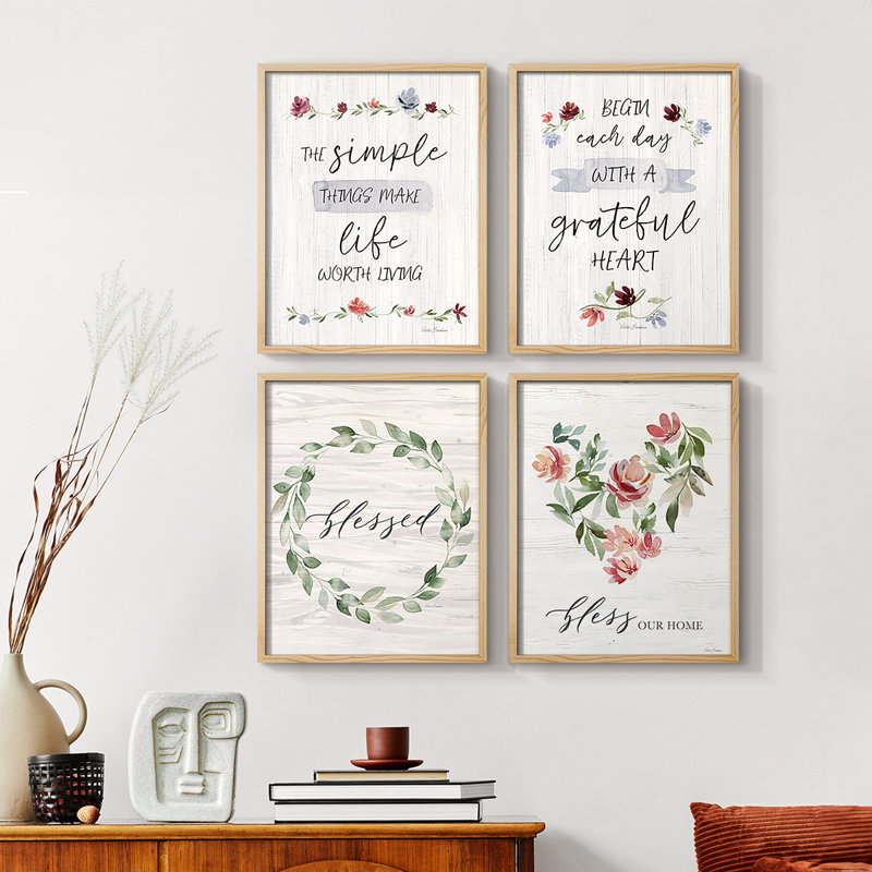 «The Simple Things», ensemble de 4 reproductions encadrées, H 10 po x l 32 po, Cadre noir
