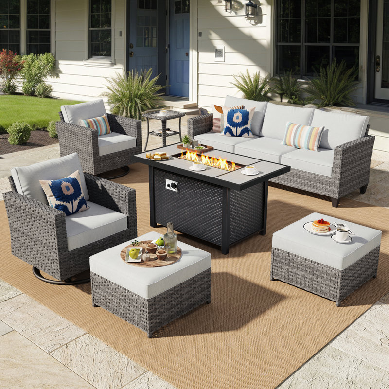 Outdoor Furniture And Sofa 7-Piece Set With Stove, Light Gray