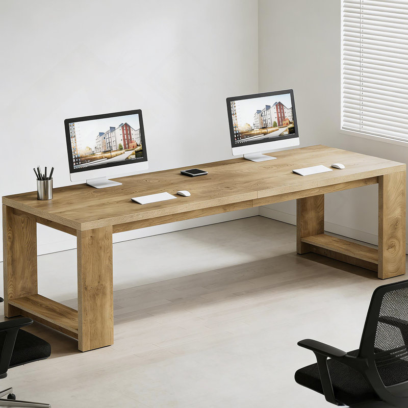 Bureau spacieux, bureau d'ordinateur, table de conférence, poste de travail double, Chêne
