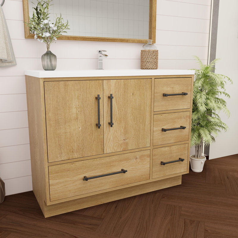 Victoria 41.9'' Single Bathroom Vanity with Acrylic Top, Oak