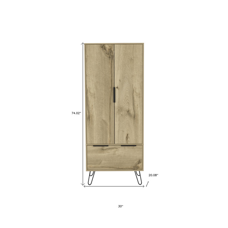 Commode combinée 74 po à deux portes et tiroir en chêne 74 po