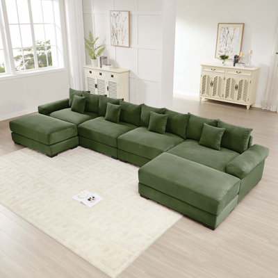 Canapé modulaire surdimensionné en velours côtelé 4 places avec accoudoirs extra-épais et 2 repose-pieds Premium