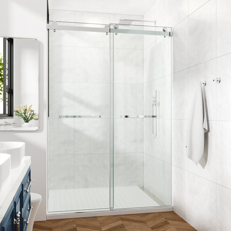 Porte de douche coulissante double sans cadre, Brushed Nickel