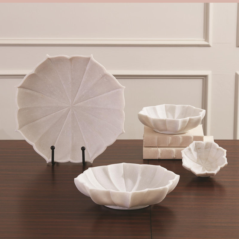 Marble Petal Bowl, 2.5" H x 12" W x 12" D