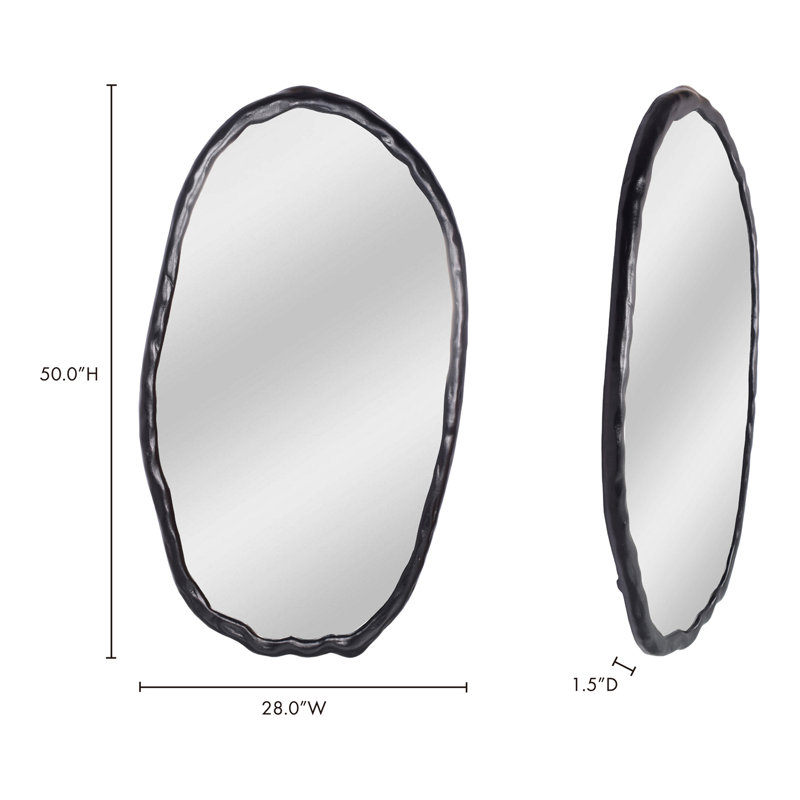 Miroir mural, ovale, contemporain, noir