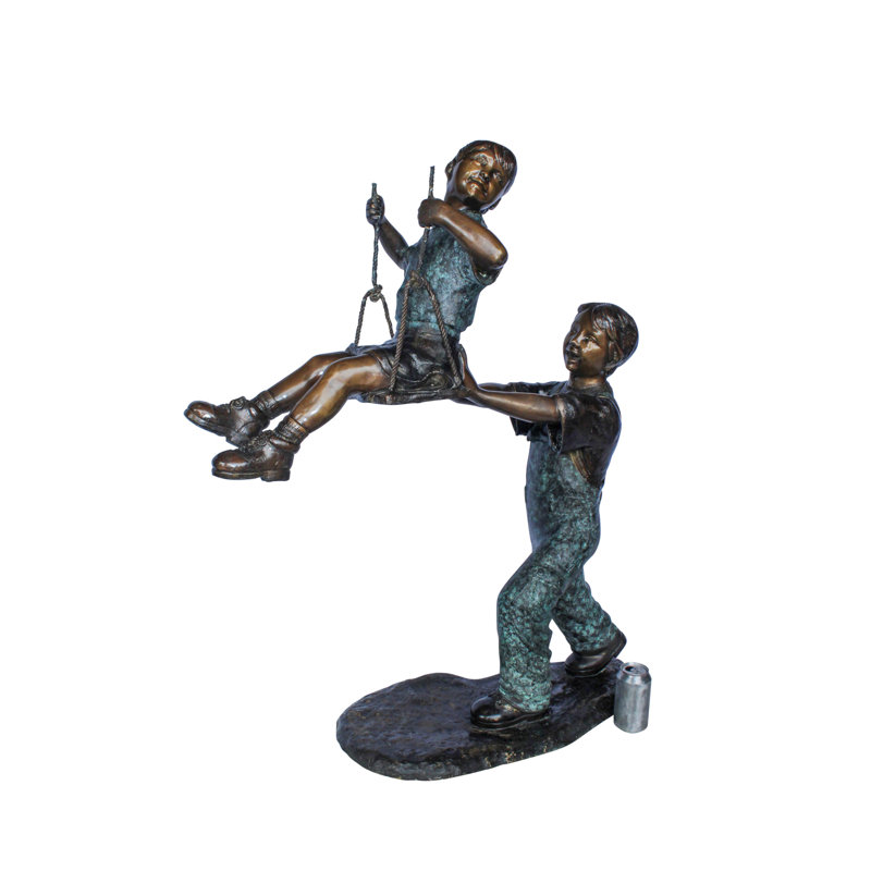 Décoration d'extérieur garçon poussant une fille sur une balançoire en bronze 39 po x 13 po x H 44 po