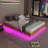 Floating Bed Frame with LED Lights, Fluted Mid Century Modern Floating Platform Bed No Box Spring Needed-1548720629