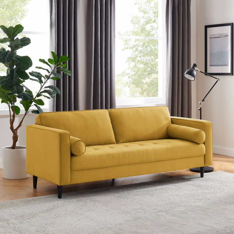 Jeses 207Cm Square Arms Sofa, Yellow Polyester Blend