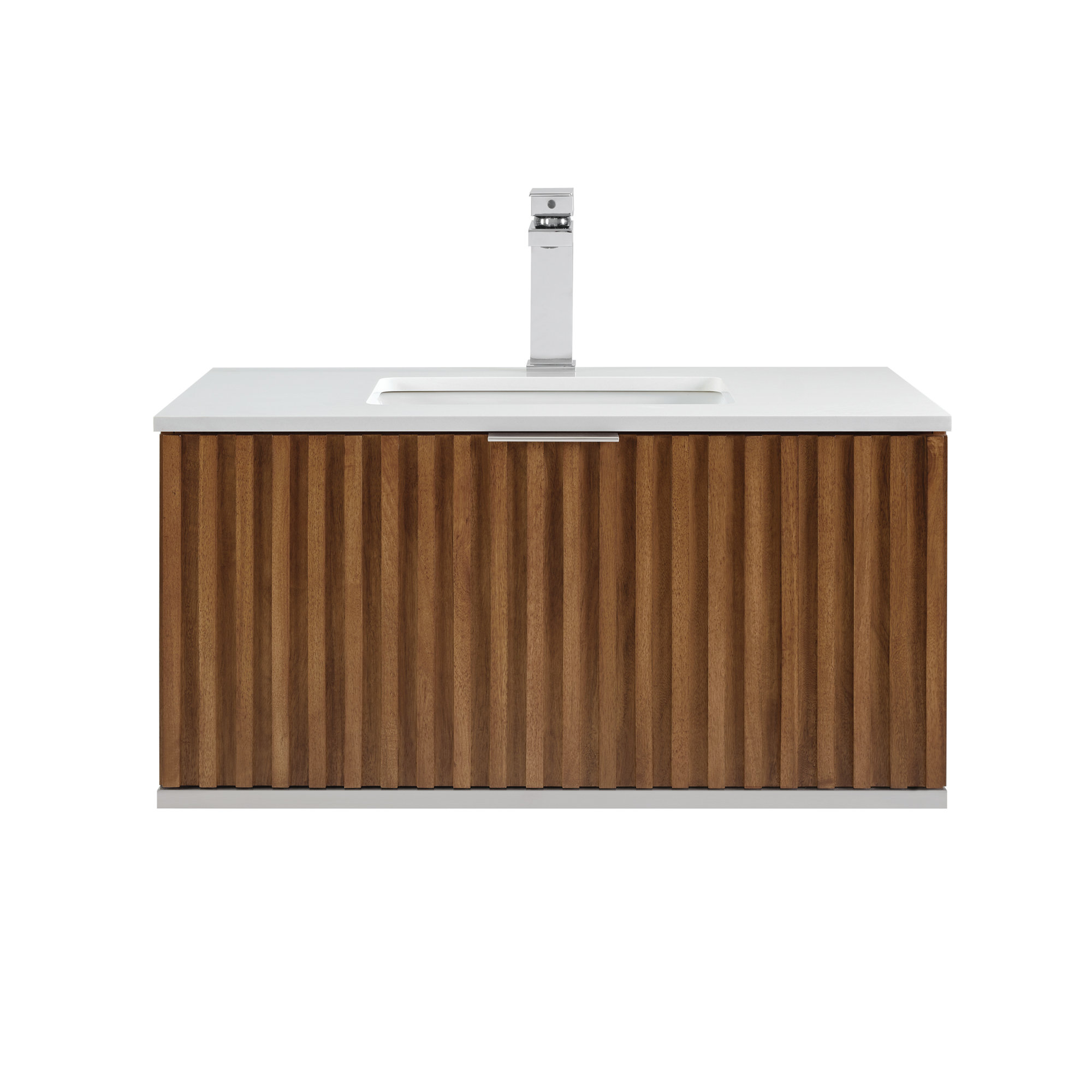 Terra 36'' Single Bathroom Vanity, White Quartz/Single Faucet Mount, Brushed Nickel, Walnut