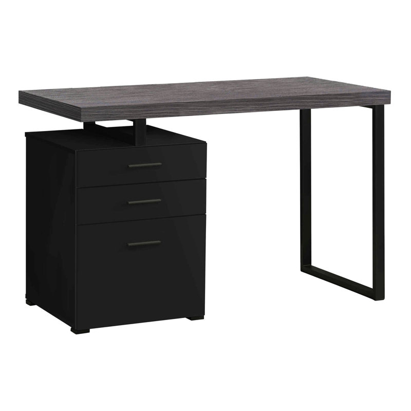 Bureau d'ordinateur, bureau personnel, ordinateur portable, installation à gauche, à droite, tiroirs de rangement, L 48 po, travail, stratifié, métal noir, contemporain, moderne