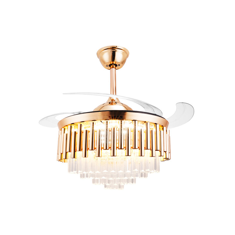 Ventilateur de plafond en cristal de luxe 47 po avec lumières, luminaires de ventilateur de lustre modernes télécommandés, 3 changements de couleur, 4 pales rétractables, moteur silencieux à 6 vitesses pour la chambre à coucher du salon