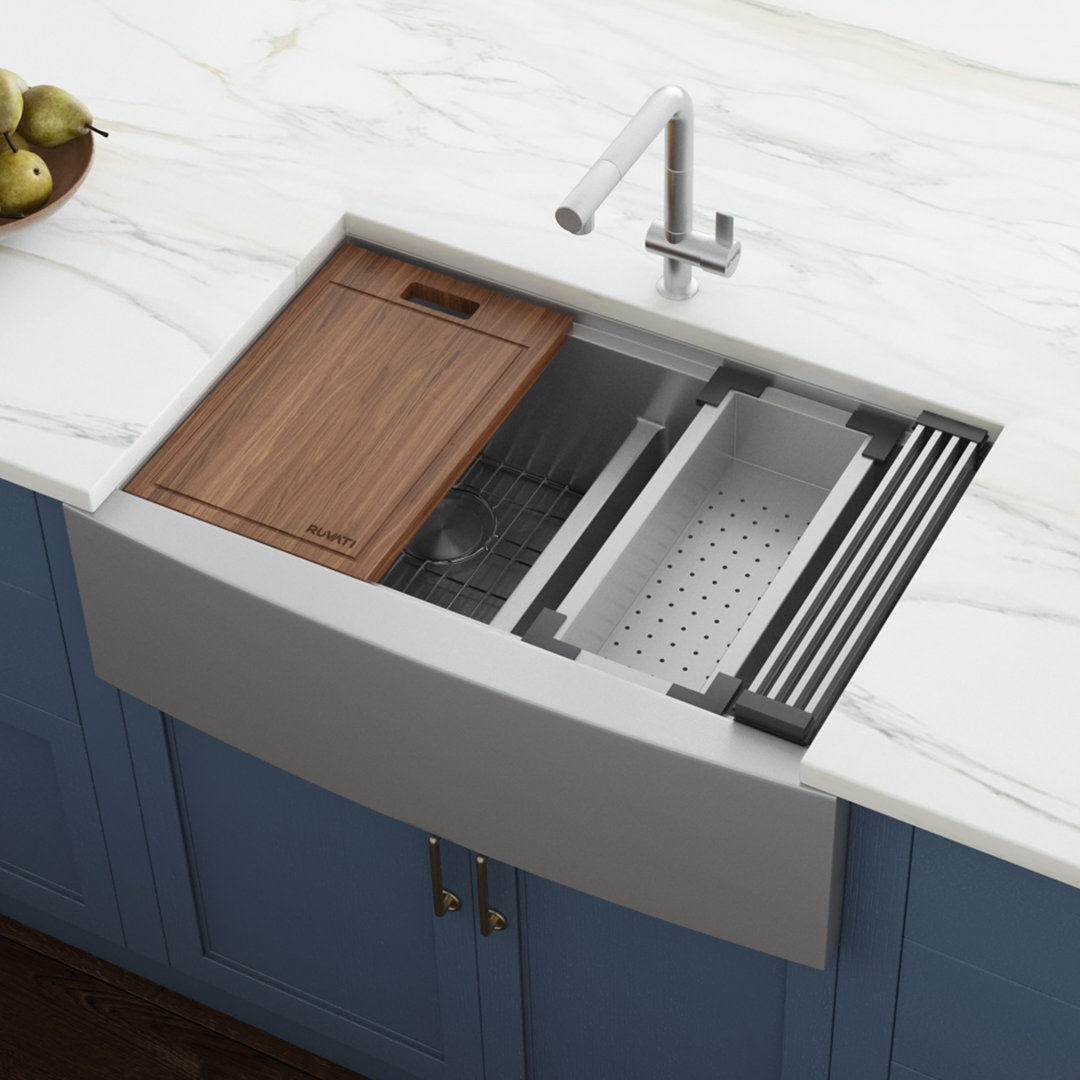 Ruvati 36" Apron-front Workstation Low-Divide 50/50 Farmhouse Kitchen Sink Stainless Steel Ruvati