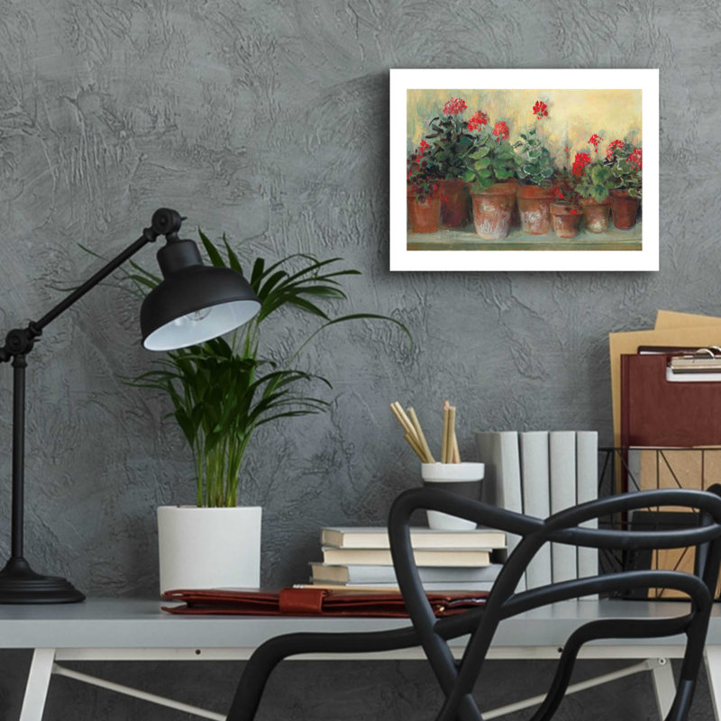 "Kathleens Geraniums" par Carol Rowan, H 12 po x l 16 po x P 0,13 po