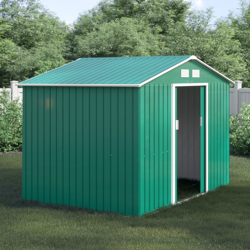 9 ft. W x 6 ft. D Metal Garden Shed, Deep Green