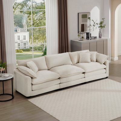 Canapé modulaire Mid-Century 3 places avec 2 accoudoirs et 3 coussins décoratifs, tissu en velours côtelé