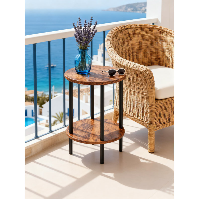 Table d'appoint ronde à 2 niveaux avec structure en métal, table de bout industrielle pour petits espaces, table basse multifonctionnelle et table de chevet pour le salon et la chambre à coucher