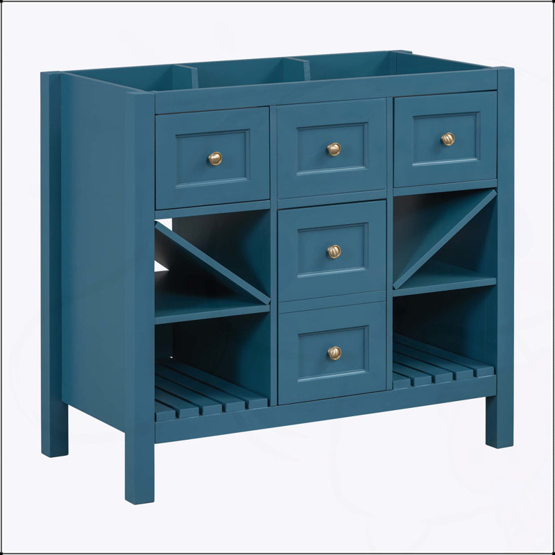 Meuble-lavabo autoportant de 36 po avec 5 tiroirs, structure en bois massif et portes à fermeture douce pour un rangement et une durabilité accrus