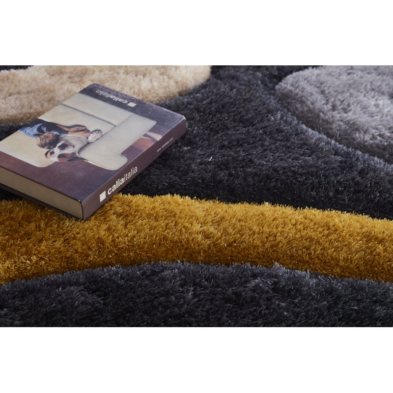 Tapis abstrait gris / jaune Thionville, Rectangle 5 pi x 7 pi