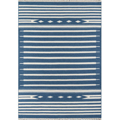 Thompson Wool Geometric Area Rug in Denim
