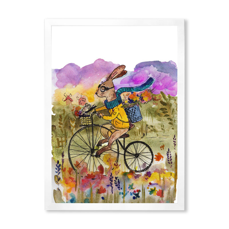 Mignon tour de vélo de lapin - peinture, H 32 po x l 16 po x P 1 po, Cadre photo blanc