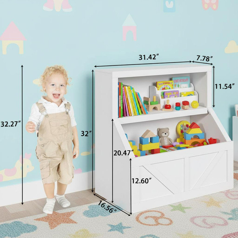 Sturdy Wooden Kids Bookshelf with Cubby Storage Cabinet, Toy Organizer & Anti-Tip Safety - Ideal for Playroom, Nursery, Bedroom & Study Area