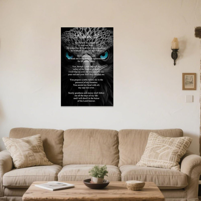 Chrétien, art mural sur toile, psaume, 23 images bibliques, peinture de la faune, versets de la Bible, œuvre d'art de Jésus pour le bureau (24 po x 36 po)