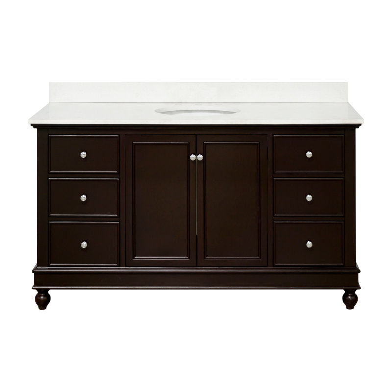 Ensemble de meuble-lavabo simple 60 po Ferdinand, Chocolat, Quartz