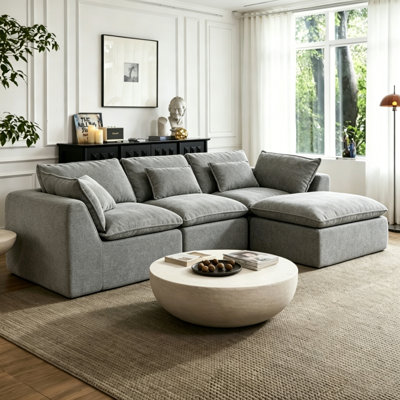102.3" L-Shaped Sofa Comfy Cloud Couch With Ottoman