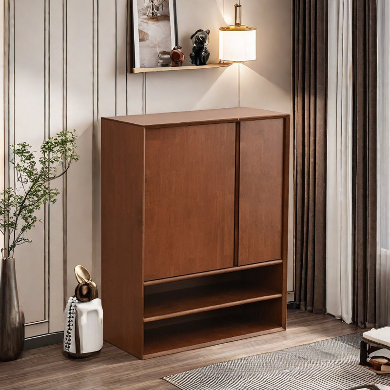 Footwear Cabinet Solid Wood Entrance Cabinet 17 Pair Solid Wood Shoe Storage Cabinet, Dark Brown Wood
