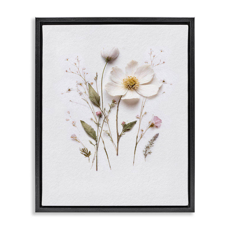 Cadre flottant délicat à motif de brins de fleurs pressées, design par lettré et doublé, Cadre flottant noir de jais