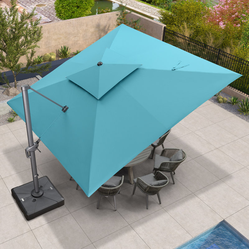 Hanselka 3.7m Square Cantilever Parasol With Base, Turquoise Blue