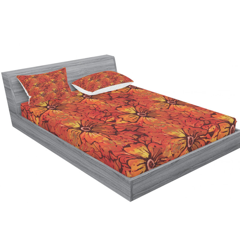Microfiber Floral Sheet Set, Queen Sheet Set with Fitted Sheet