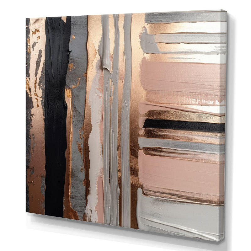 Or rose et formes roses en art contemporain abstrait I, H 30 po x l 30 po, Toile tendue, Sans cadre