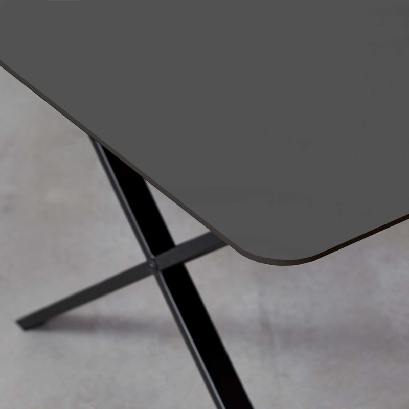 Meza Rounded Extendable Dining Table with Cross Metal Legs, Black, 73.2cm H x 306cm L x 100cm W