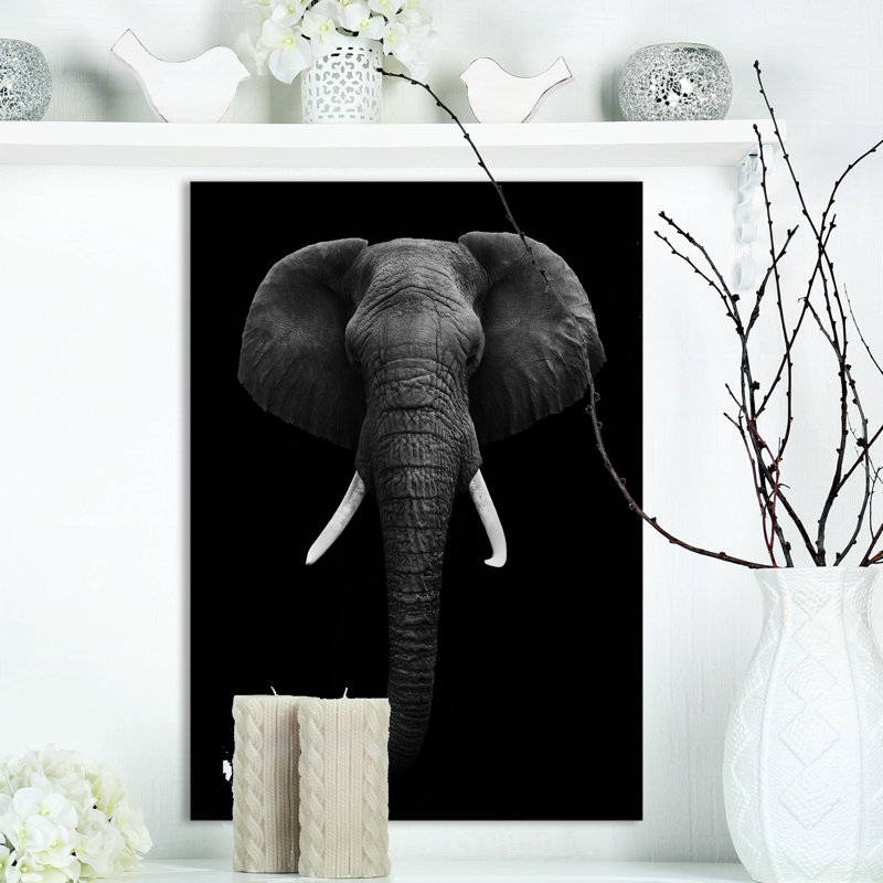 «Portrait d'un éléphant d'Afrique en noir et blanc, photographie d'art mural éléphant, H 20 po x l 12 po x P 1po