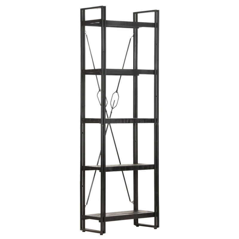 Bibliothèque en bois de manguier massif, Noir, (5 tablettes) H 70,9 po x l 35,4 po x P 11,8 po